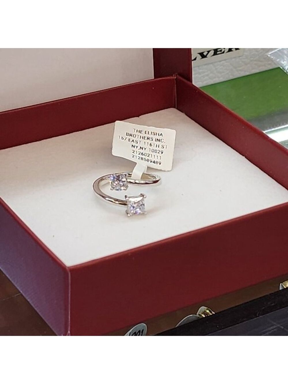 Genuine Sterling Silver 925 Ring with Double Gemstone Design – New with Tags